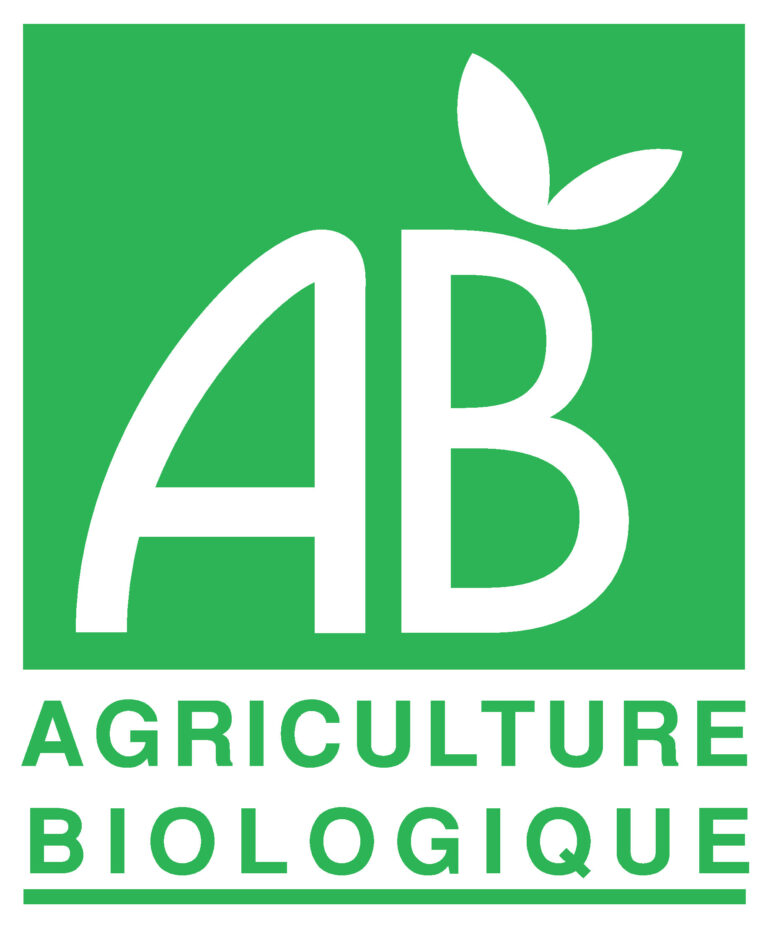 Logo de l'Agriculture Biologique avec les lettres AB et une feuille verte sur fond vert.