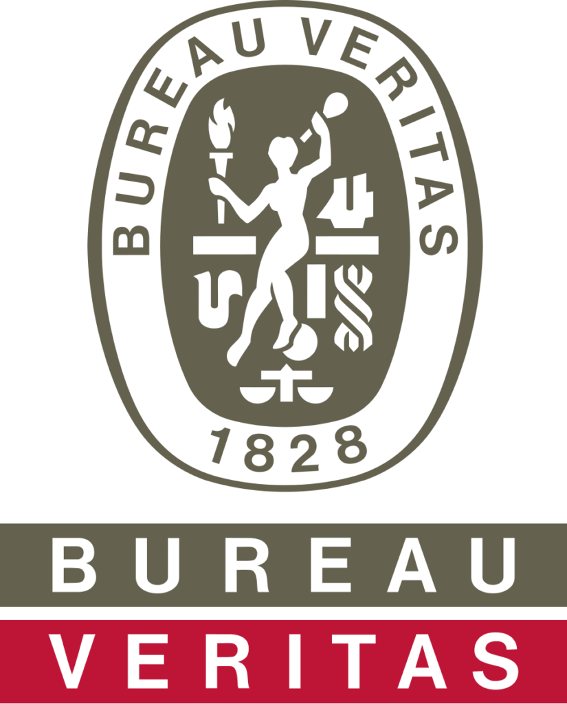 Logo de Bureau Veritas avec une figure féminine, une torche et des symboles de la justice et de la science.